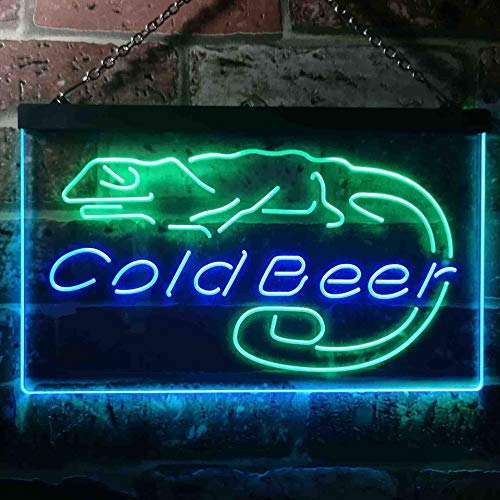 Lizard Cold Beer Dual LED Neon Light Sign